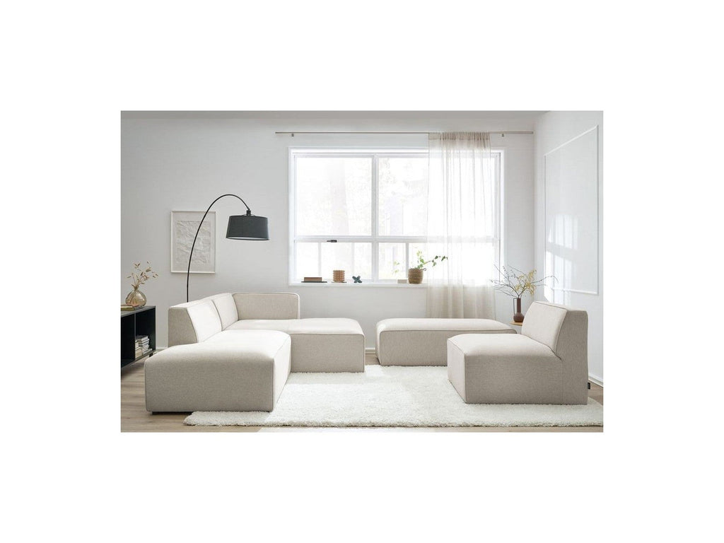 Megeve - Canapé D'Angle Fixe Modulable - Tissu Lisse Avec 1 Chauffeuse Et 1 Pouf - Angle Droit