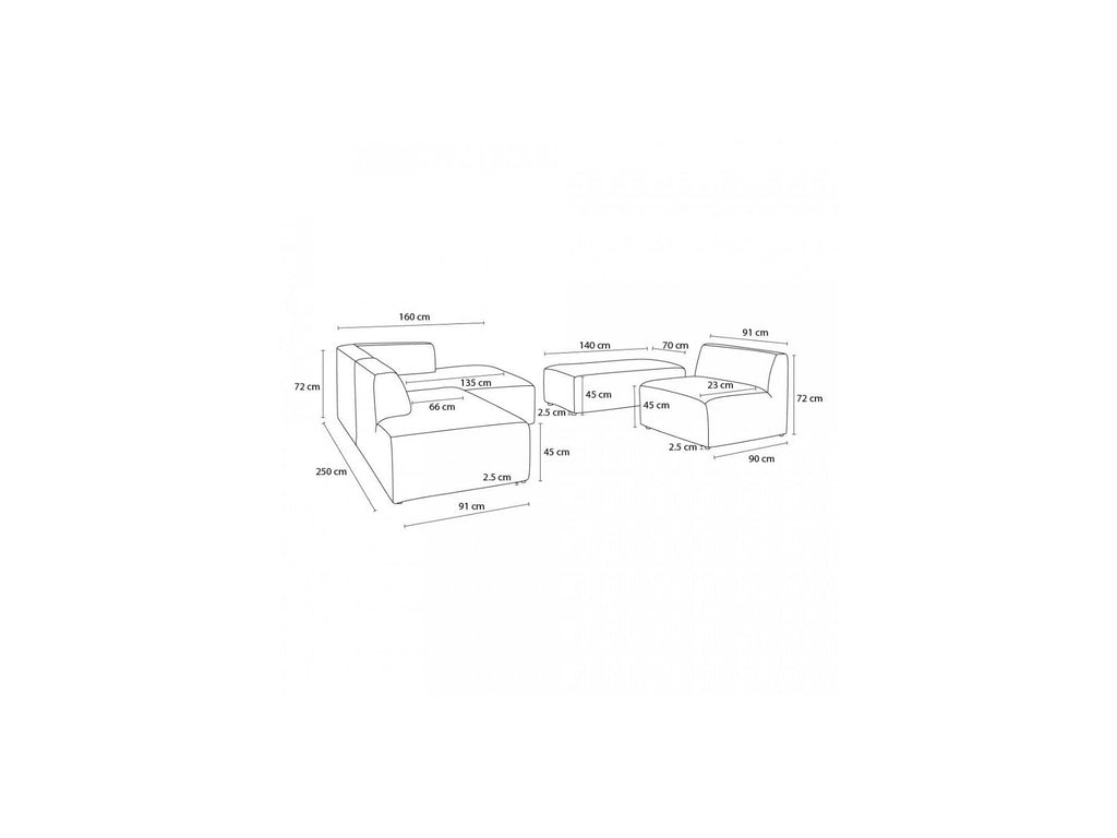 Megeve - Canapé D'Angle Fixe Modulable - Tissu Lisse Avec 1 Chauffeuse Et 1 Pouf - Angle Gauche