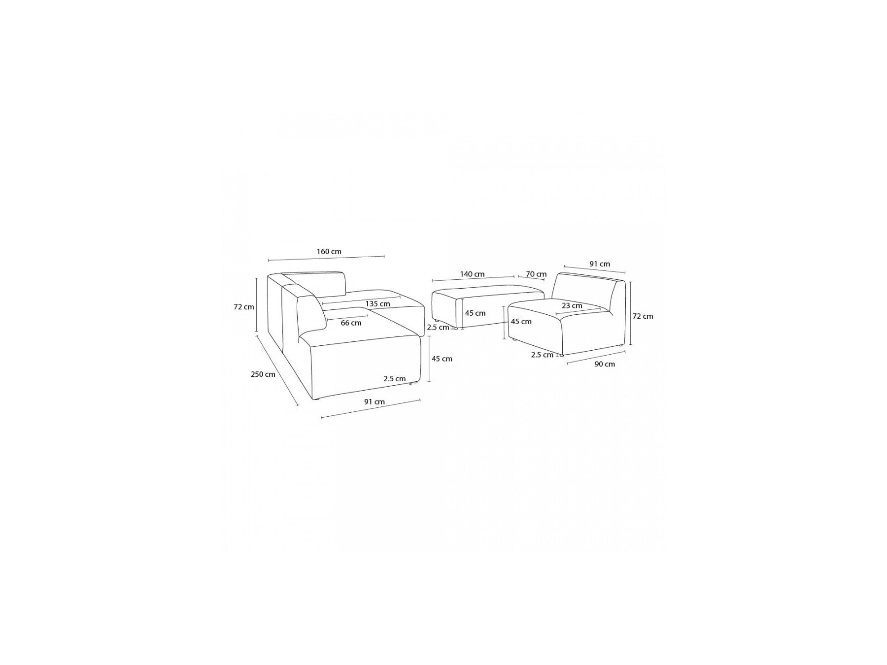Megeve - Canapé D'Angle Fixe Modulable - Tissu Lisse Avec 1 Chauffeuse Et 1 Pouf - Angle Gauche