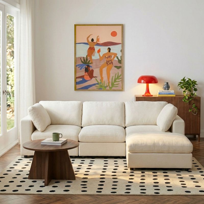 Mizar - Canapé D'Angle Modulable 4 Places - Tissu Beige