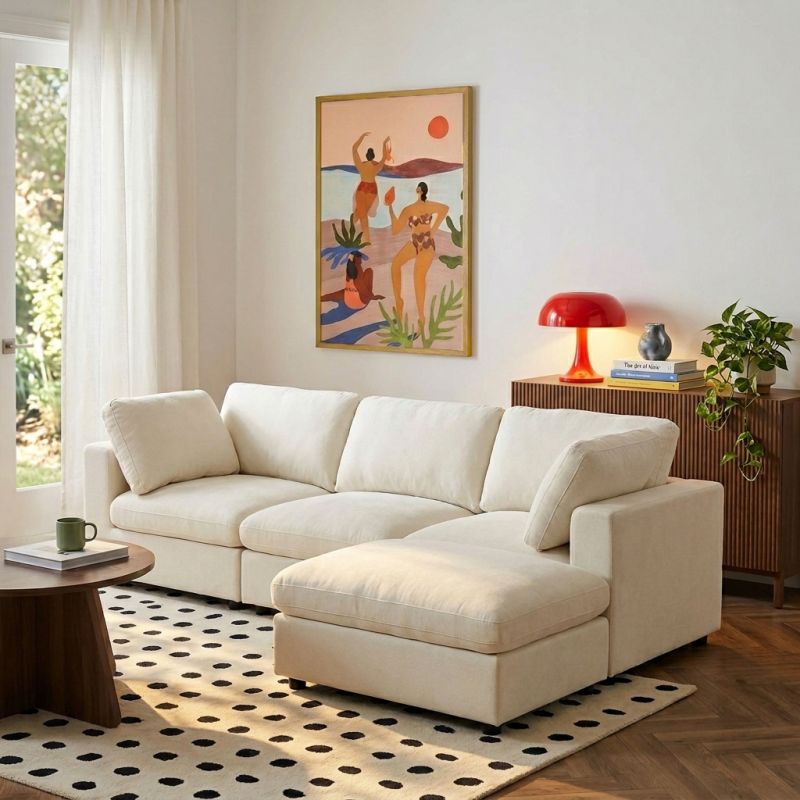 Mizar - Canapé D'Angle Modulable 4 Places - Tissu Beige