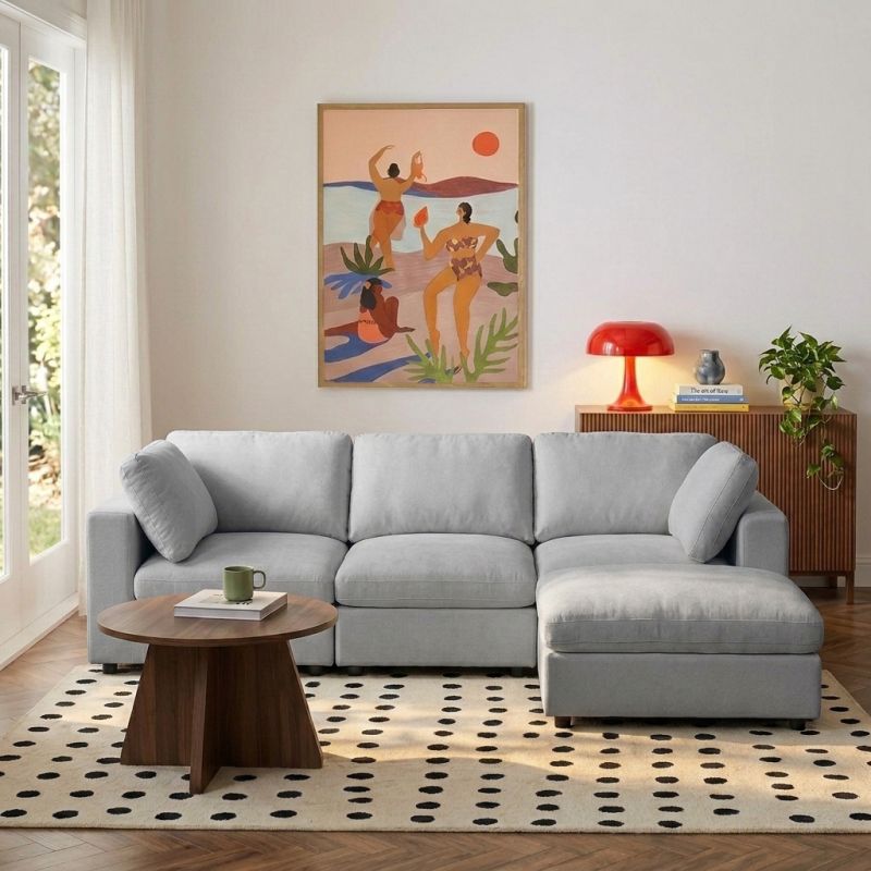 Mizar - Canapé D'Angle Modulable 4 Places - Tissu Gris