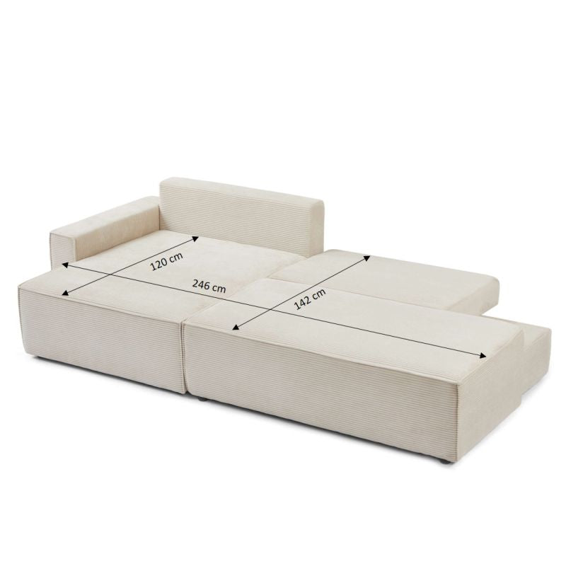 Zola - Canapé D'Angle Gauche Ouvert Convertible 4 Places - Velours Cotelé Beige