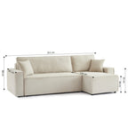 Zola - Canapé D'Angle Convertible Et Réversible 4 Places - Velours Côtelé Beige