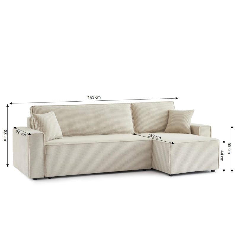 Zola - Canapé D'Angle Convertible Et Réversible 4 Places - Velours Côtelé Beige
