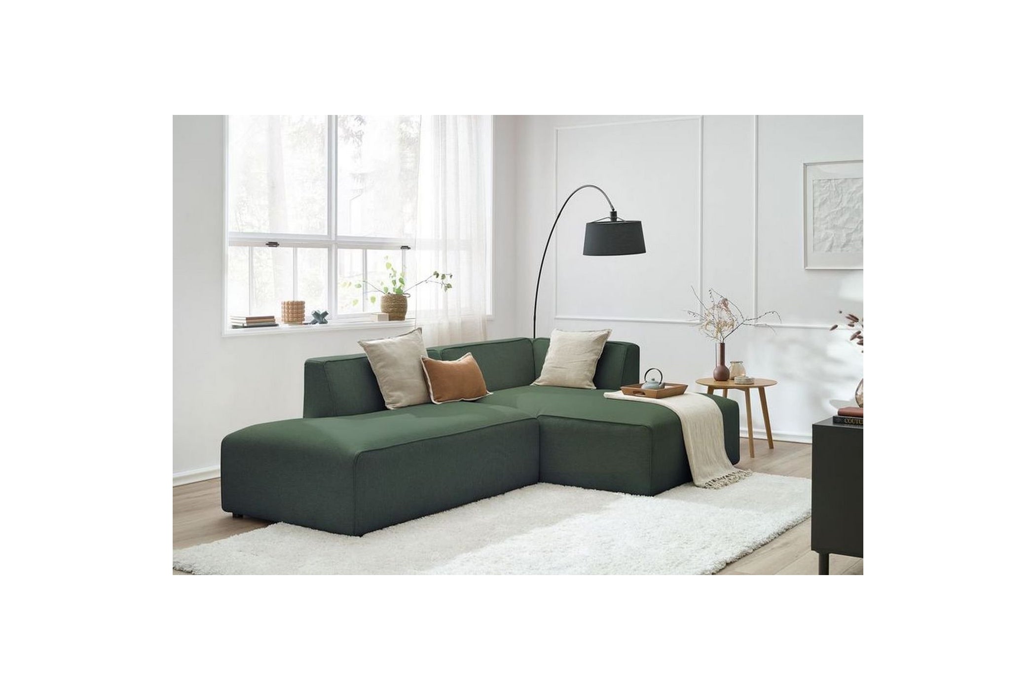 Canapé d'angle fixe MEGEVE tissu lisse - Angle droit - BOBOCHIC - The Bradery