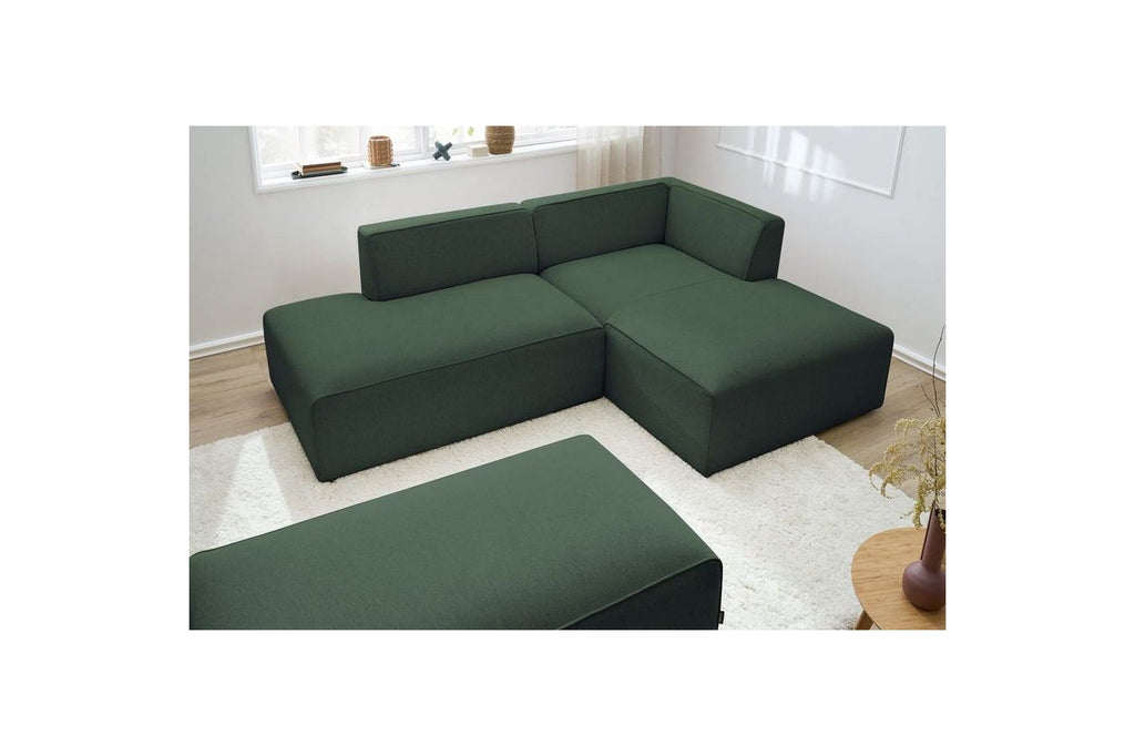 Canapé d'angle fixe modulable MEGEVE tissu lisse avec pouf - Angle droit - BOBOCHIC - The Bradery
