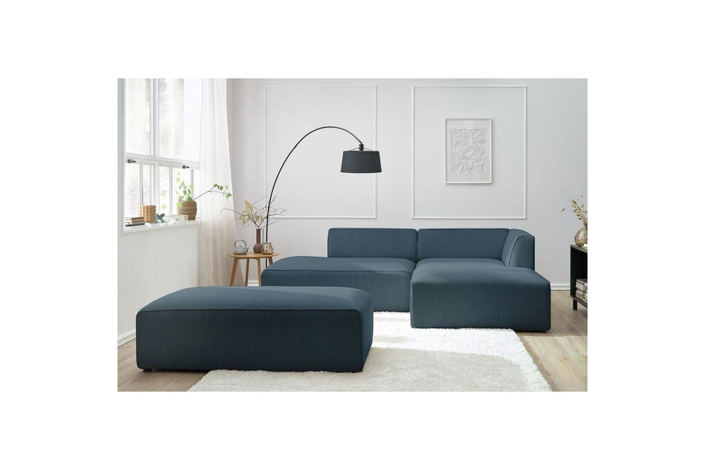 Canapé d'angle fixe modulable MEGEVE tissu lisse avec pouf - Angle droit - BOBOCHIC - The Bradery