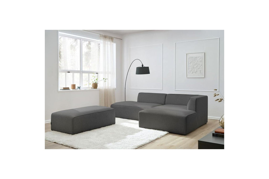 Canapé d'angle fixe modulable MEGEVE tissu lisse avec pouf - Angle droit - BOBOCHIC - The Bradery