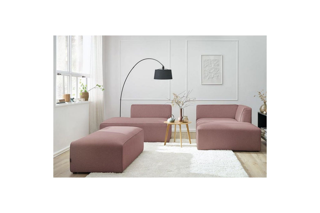 Canapé d'angle fixe modulable MEGEVE tissu lisse avec pouf - Angle droit - BOBOCHIC - The Bradery