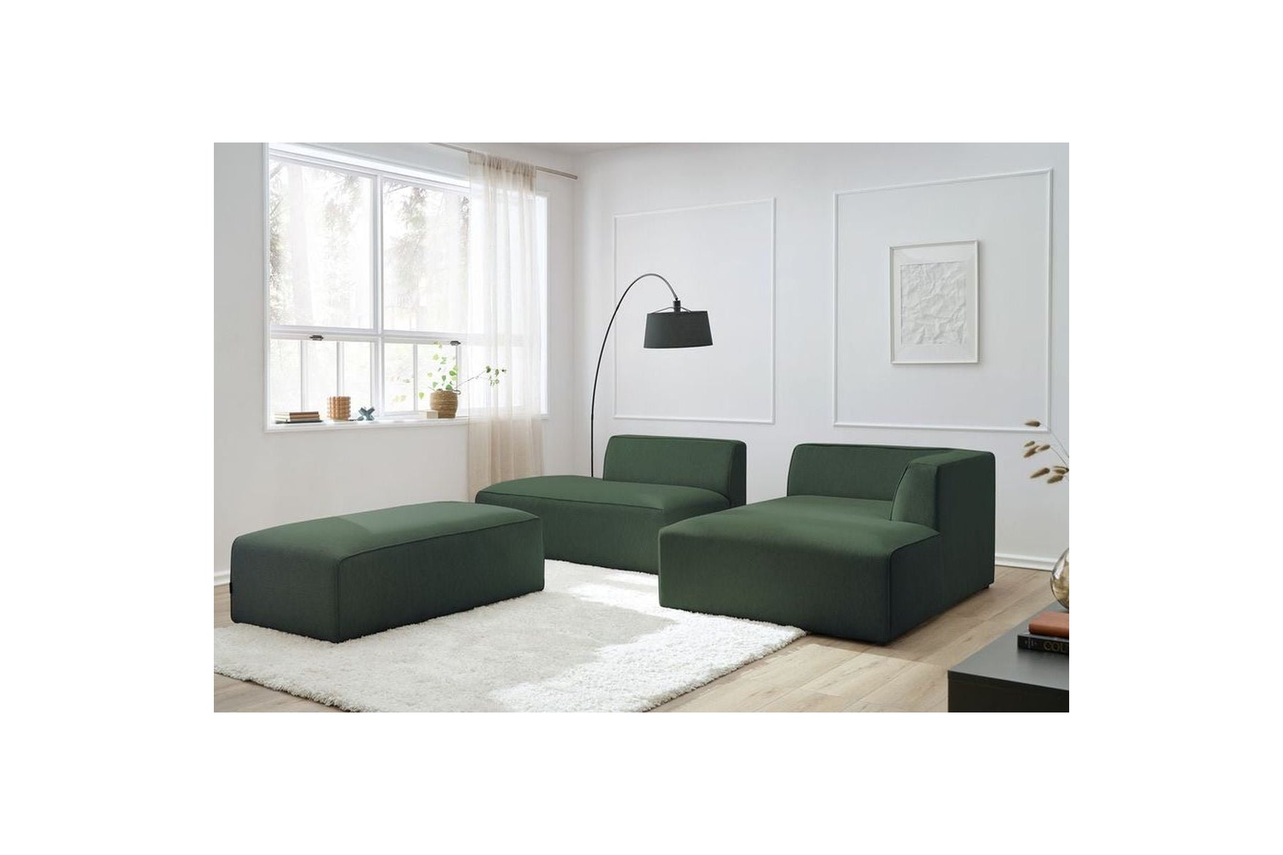 Canapé d'angle fixe modulable MEGEVE tissu lisse avec pouf - Angle droit - BOBOCHIC - The Bradery