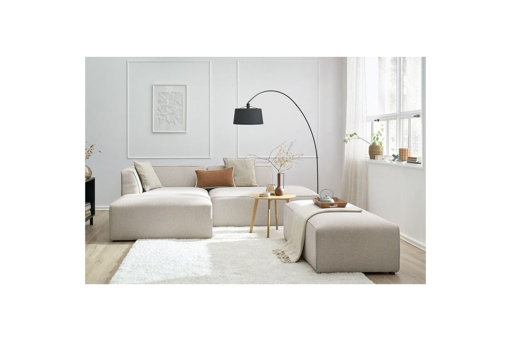 Canapé d'angle fixe modulable MEGEVE tissu lisse avec pouf - Angle gauche - BOBOCHIC - The Bradery