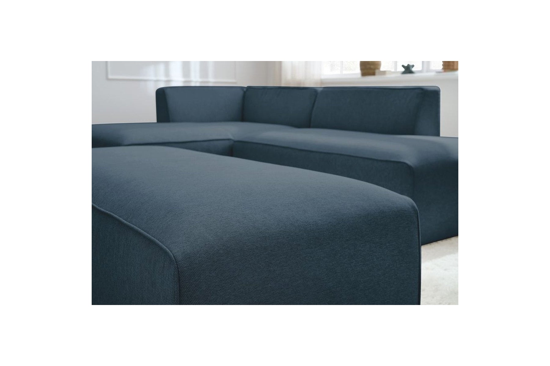 Canapé d'angle fixe modulable MEGEVE tissu lisse avec pouf - Angle gauche - BOBOCHIC - The Bradery
