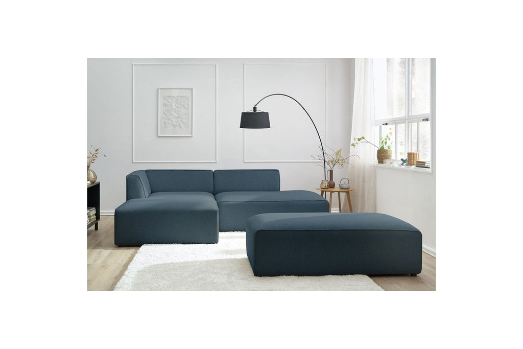 Canapé d'angle fixe modulable MEGEVE tissu lisse avec pouf - Angle gauche - BOBOCHIC - The Bradery