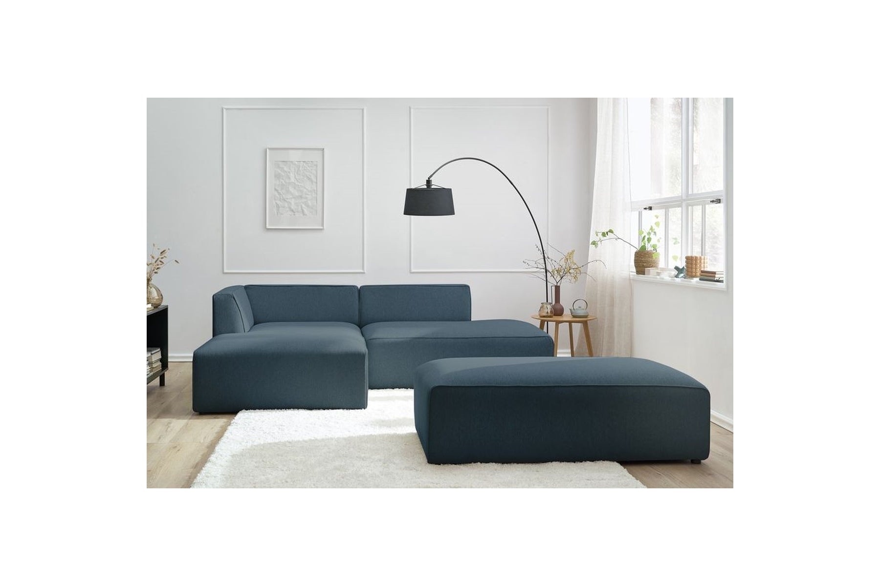 Canapé d'angle fixe modulable MEGEVE tissu lisse avec pouf - Angle gauche - BOBOCHIC - The Bradery