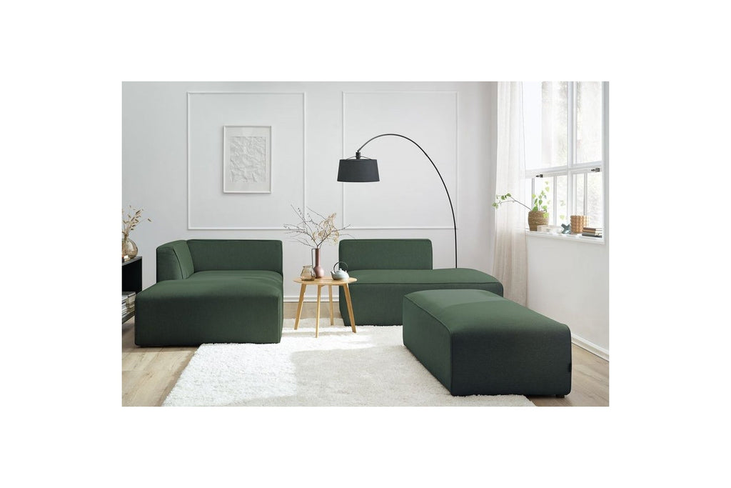 Canapé d'angle fixe modulable MEGEVE tissu lisse avec pouf - Angle gauche - BOBOCHIC - The Bradery