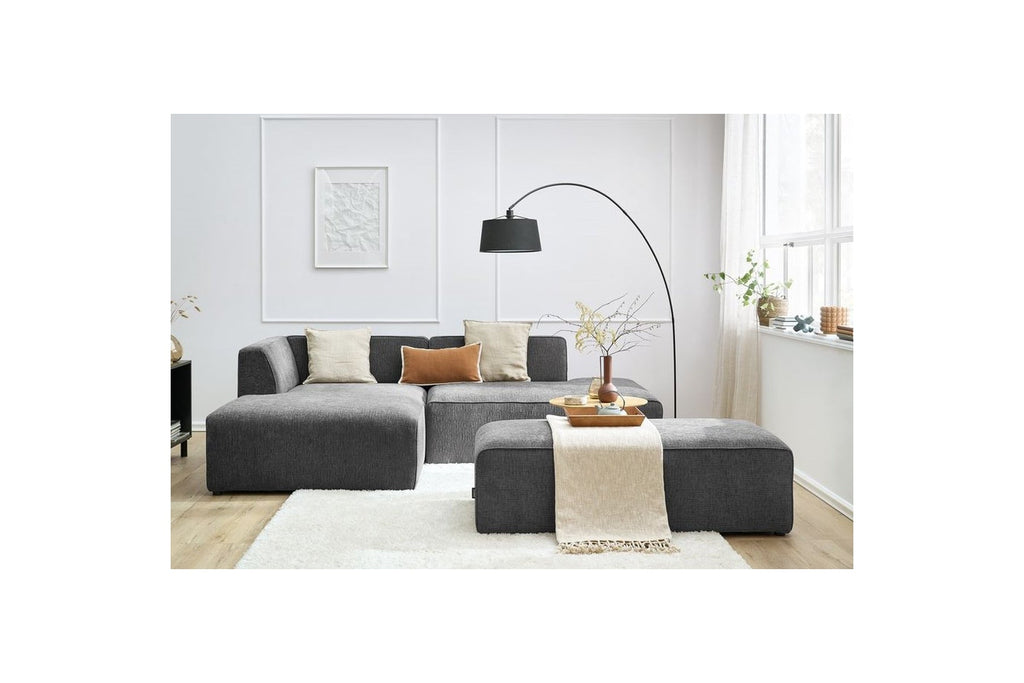 Canapé d'angle fixe modulable MEGEVE tissu lisse avec pouf - Angle gauche - BOBOCHIC - The Bradery