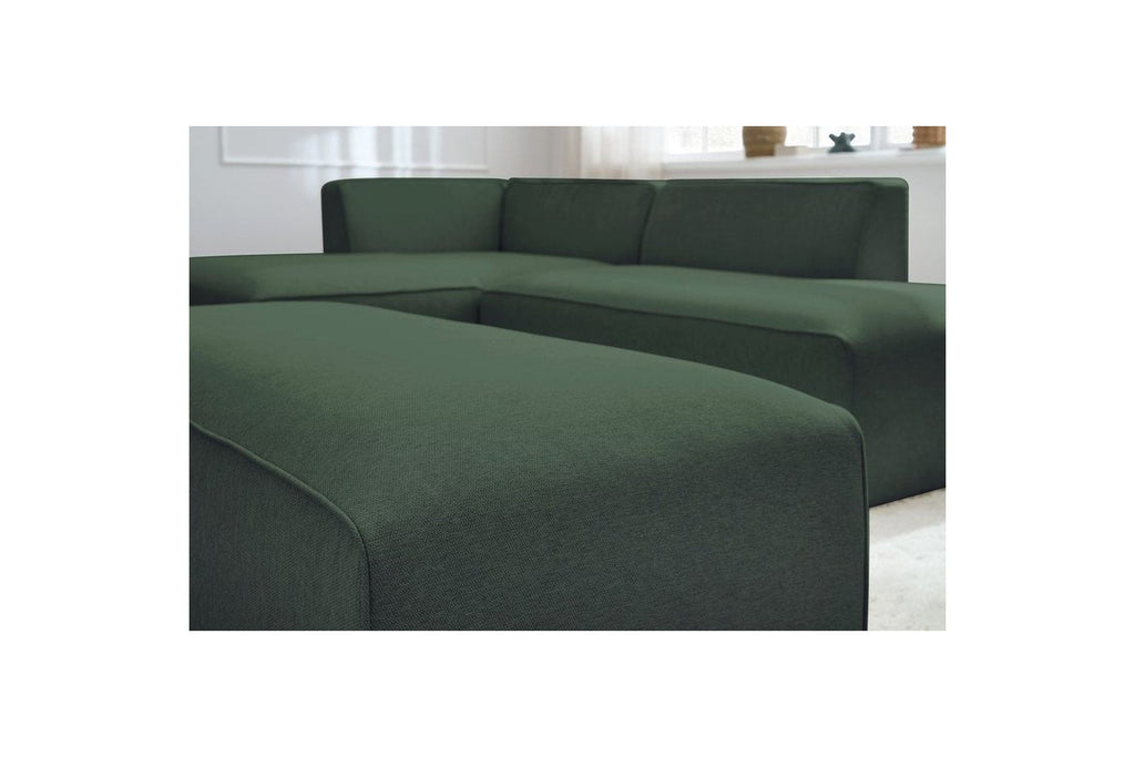 Canapé d'angle fixe modulable MEGEVE tissu lisse avec pouf - Angle gauche - BOBOCHIC - The Bradery