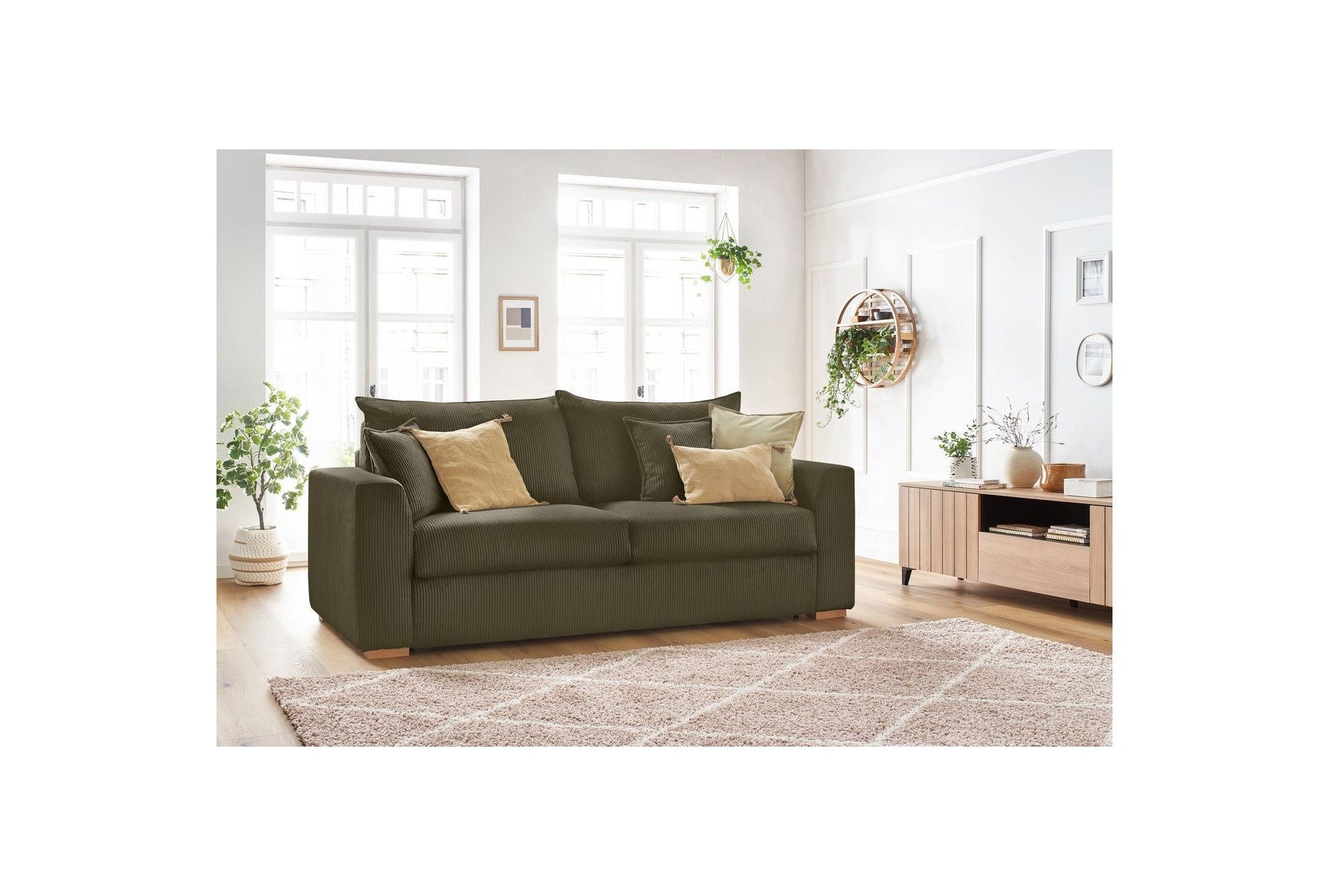 Augustin - Canapé Droit Convertible Ouverture Express - Velours Côtelé - 140X200