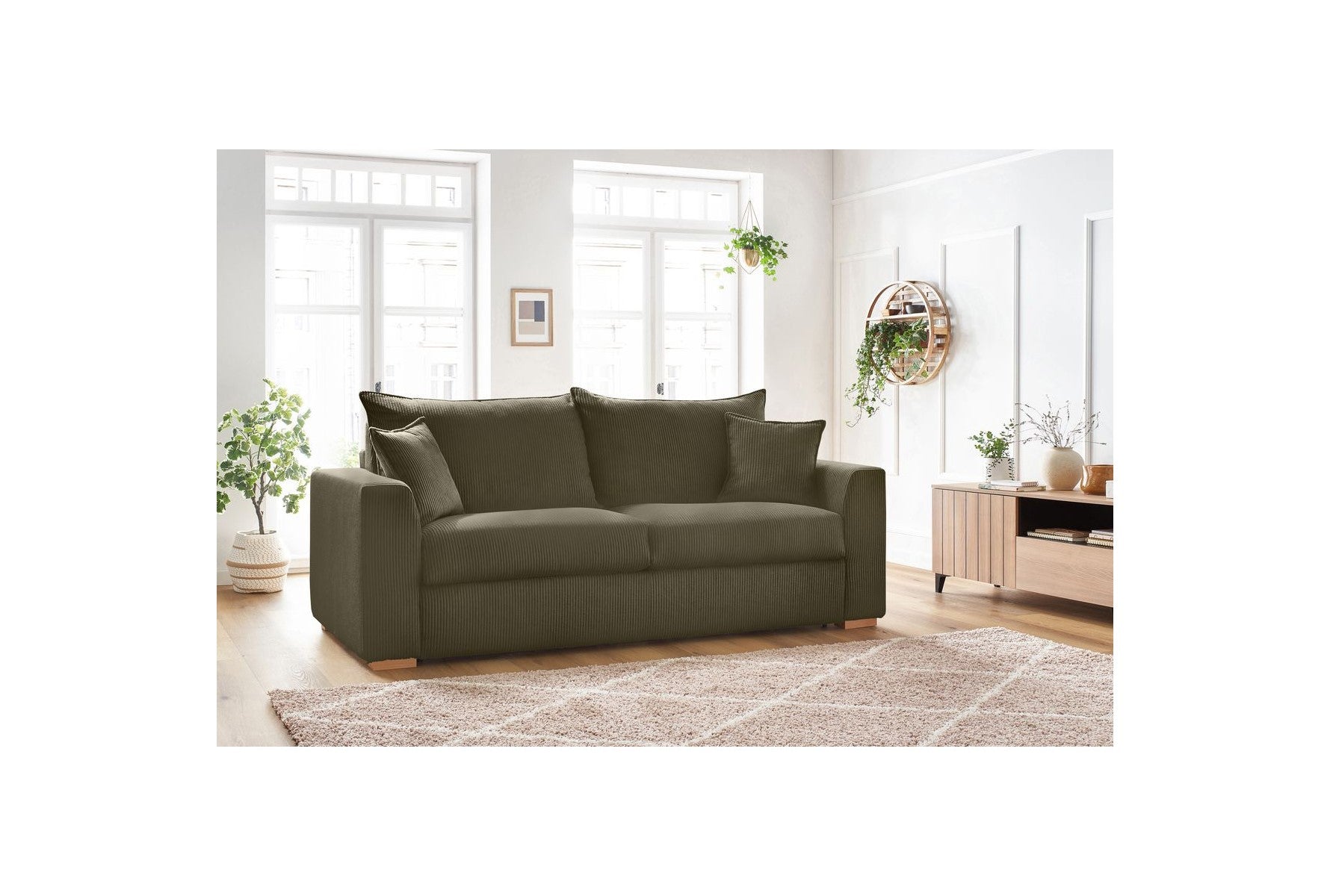 Augustin - Canapé Droit Convertible Ouverture Express - Velours Côtelé - 140X200