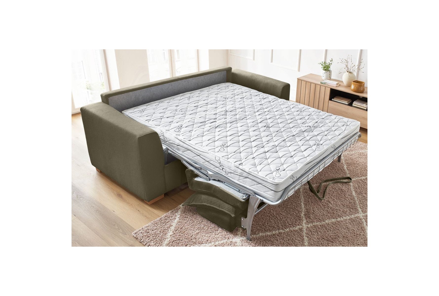 Augustin - Canapé Droit Convertible Ouverture Express - Velours Côtelé - 160X200