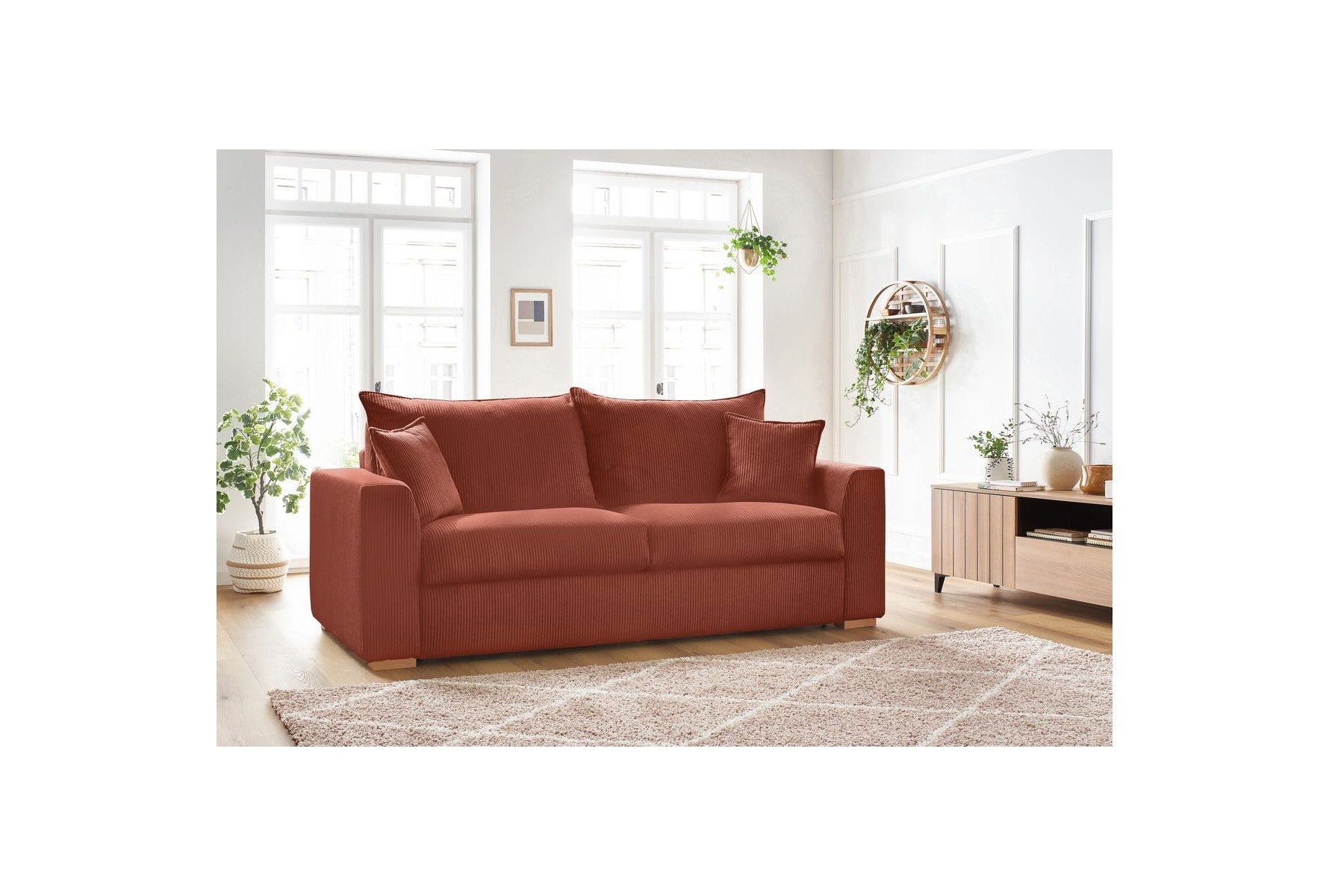 Augustin - Canapé Droit Convertible Ouverture Express - Velours Côtelé - 160X200