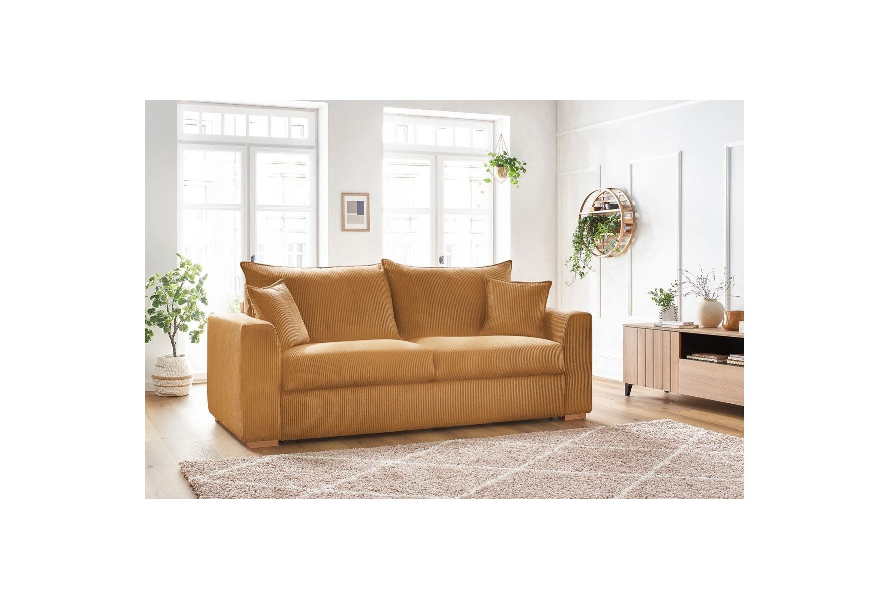 Augustin - Canapé Droit Convertible Ouverture Express - Velours Côtelé - 140X200