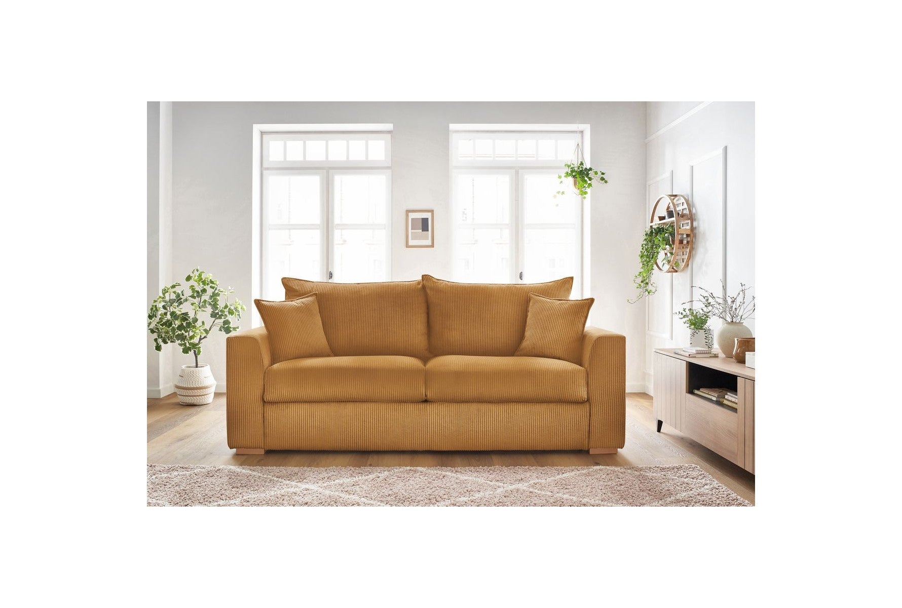 Augustin - Canapé Droit Convertible Ouverture Express - Velours Côtelé - 140X200