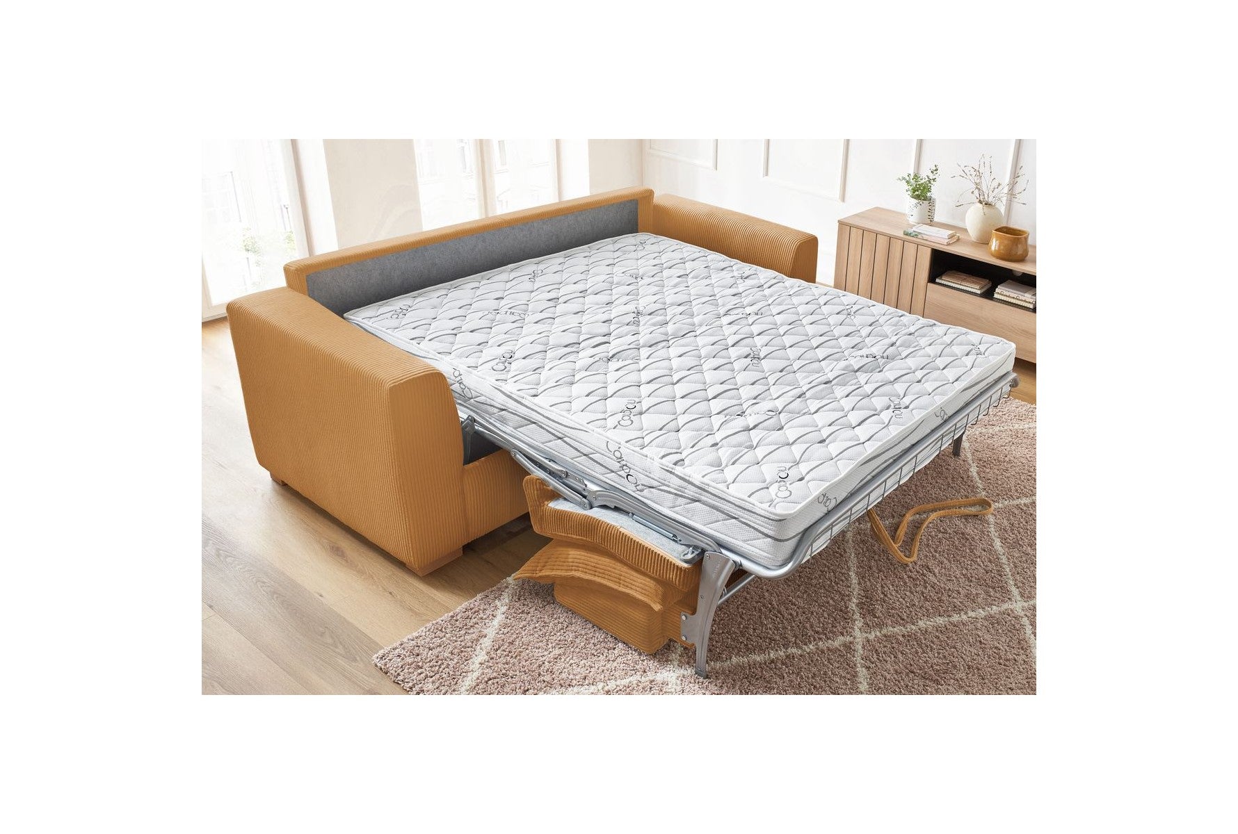 Augustin - Canapé Droit Convertible Ouverture Express - Velours Côtelé - 140X200