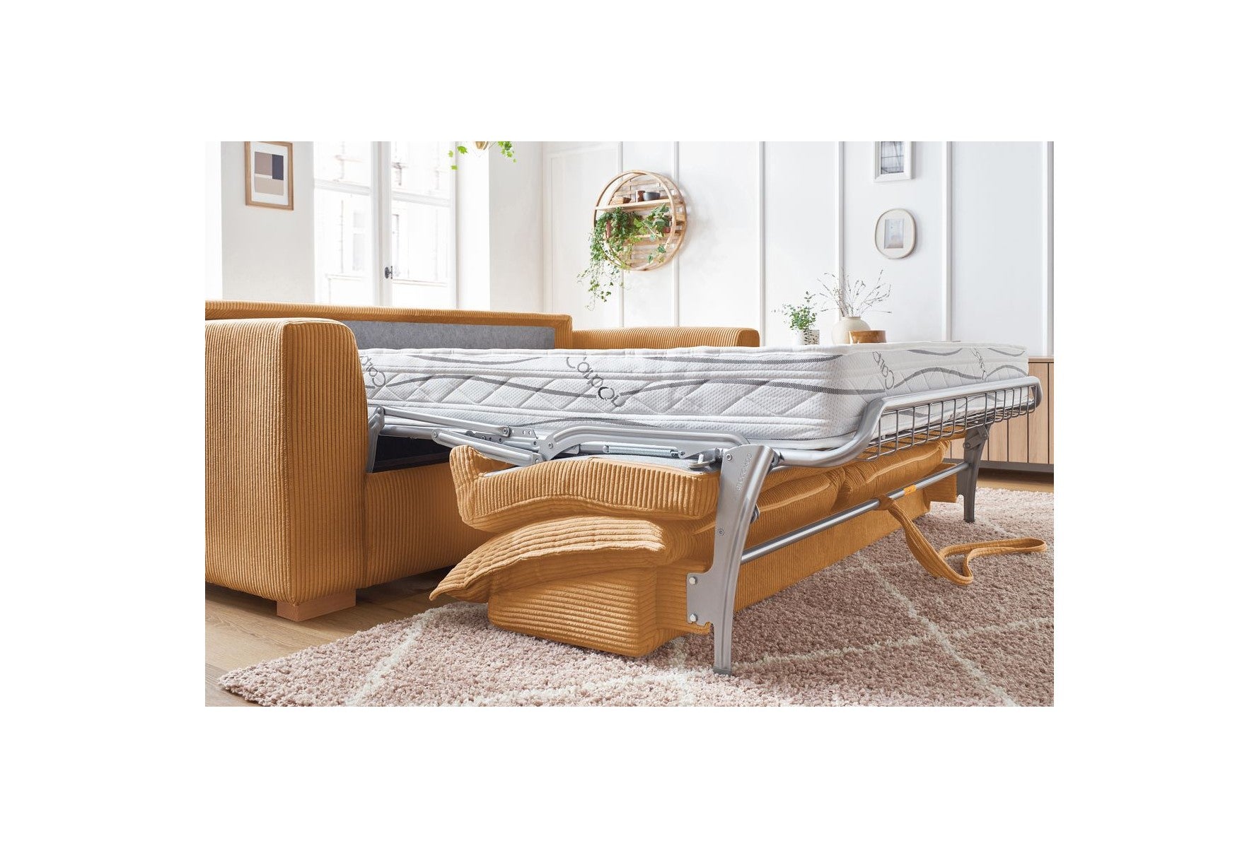 Augustin - Canapé Droit Convertible Ouverture Express - Velours Côtelé - 160X200
