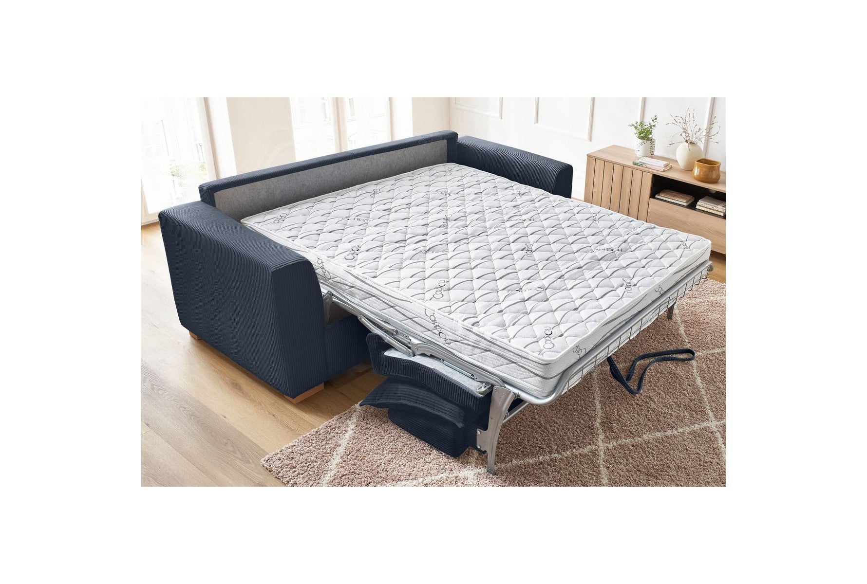 Augustin - Canapé Droit Convertible Ouverture Express - Velours Côtelé - 140X200
