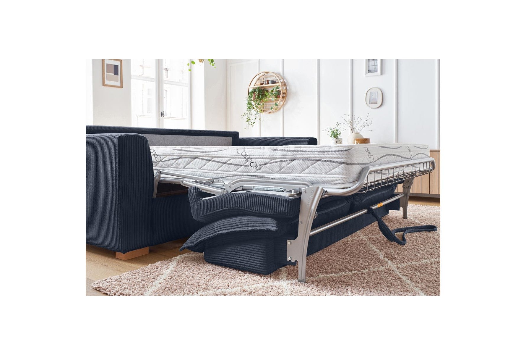Augustin - Canapé Droit Convertible Ouverture Express - Velours Côtelé - 140X200