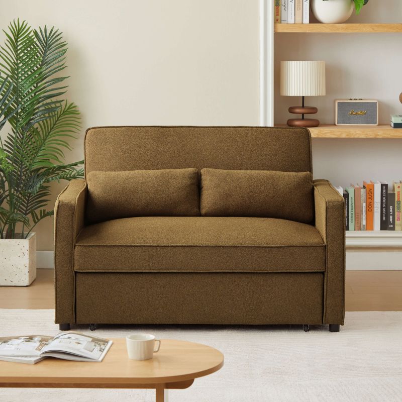 Neva - Canapé Droit Convertible 2 Places - Tissu Marron
