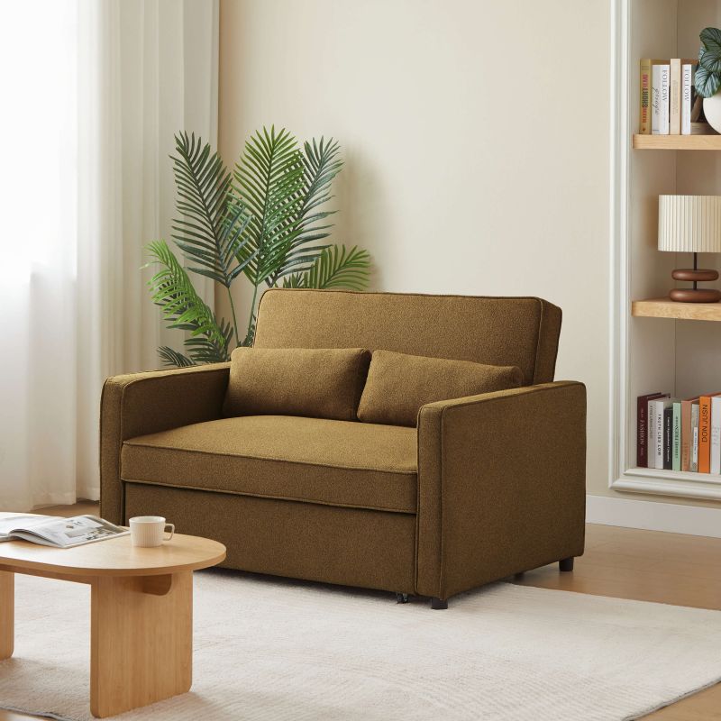 Neva - Canapé Droit Convertible 2 Places - Tissu Marron