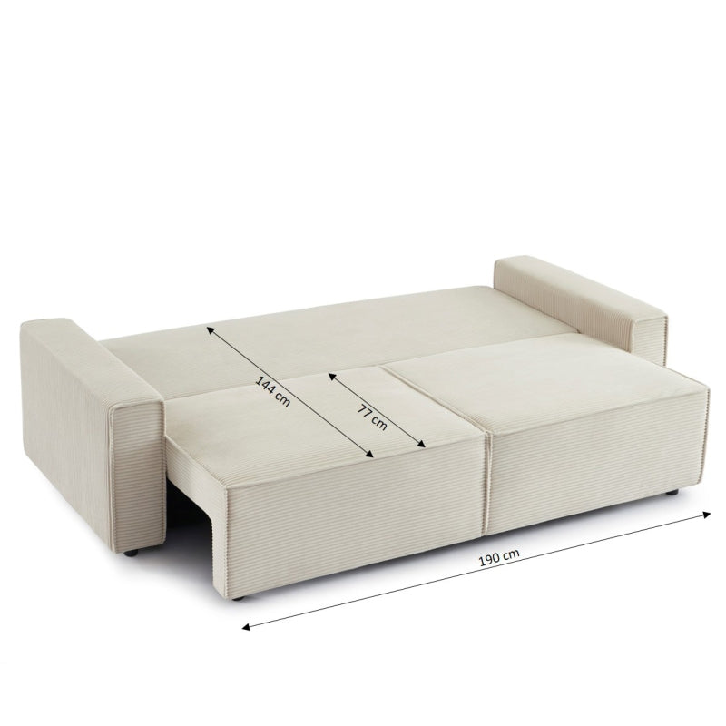 Zola - Canapé Droit Convertible 3 Places - Velours Côtelé Beige
