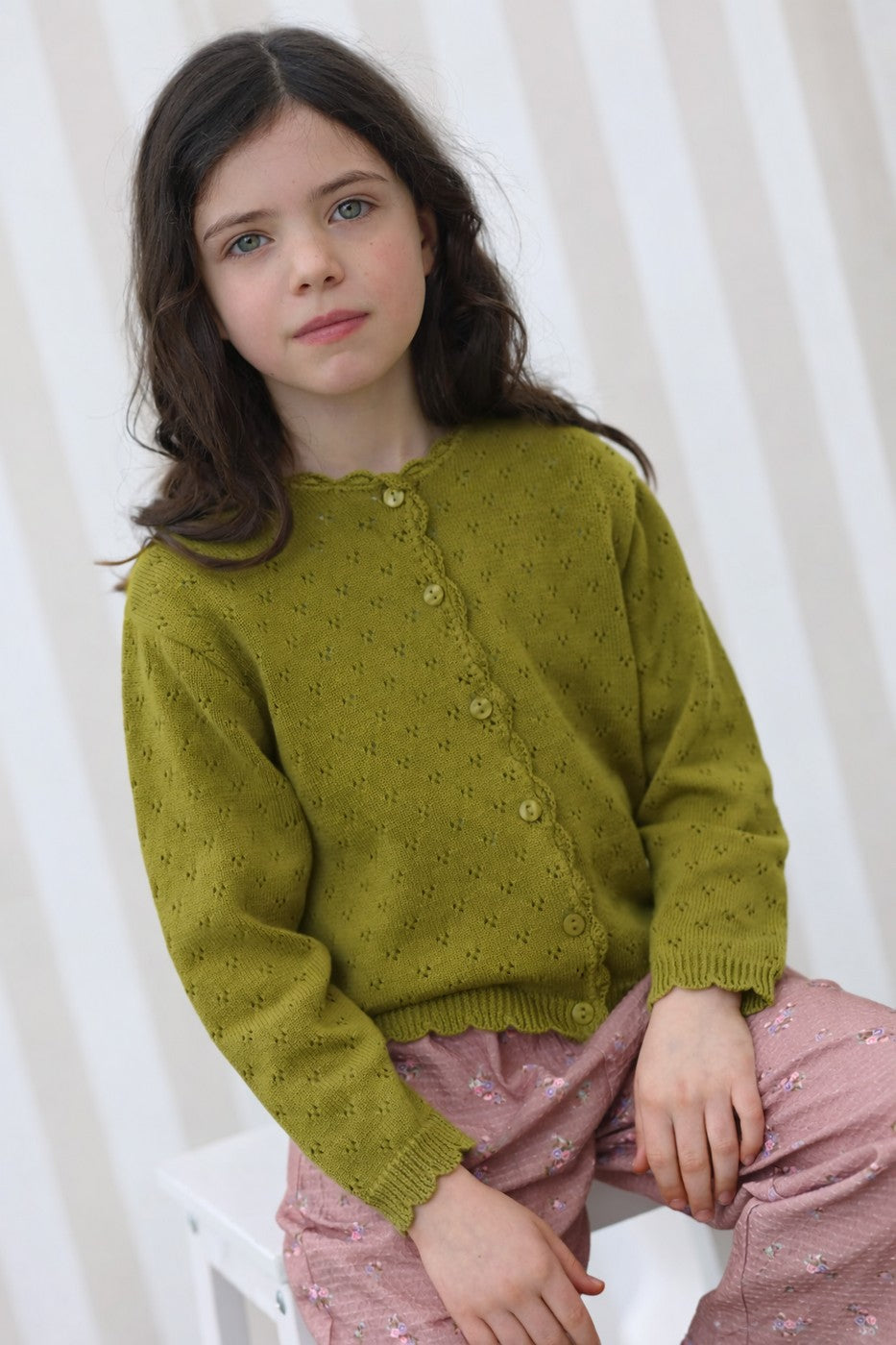 Cardigan Victoire Tricot Olive - Enfant Fille