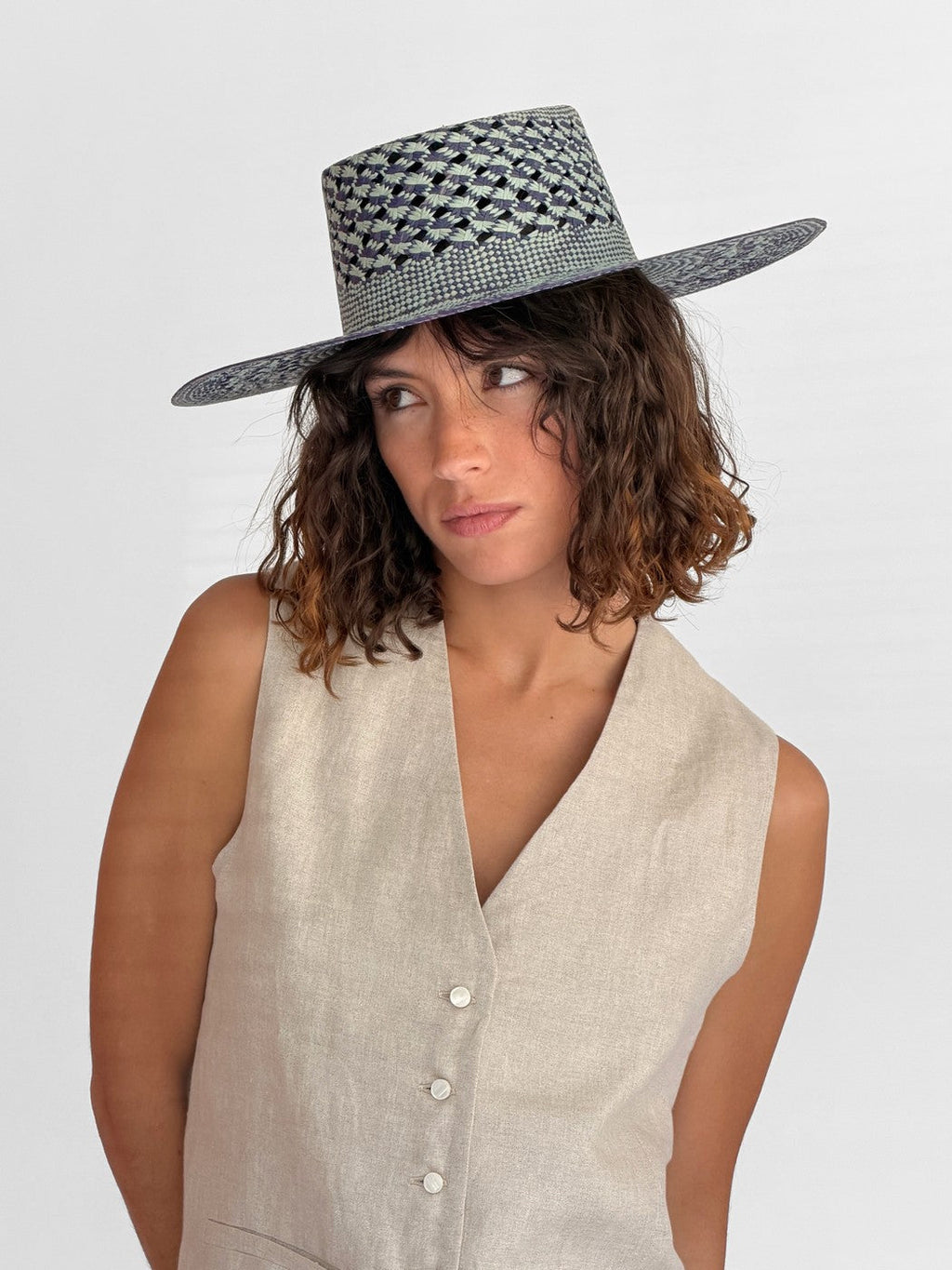 Chapeau Paille Carlota - Babyblue/Navyblue