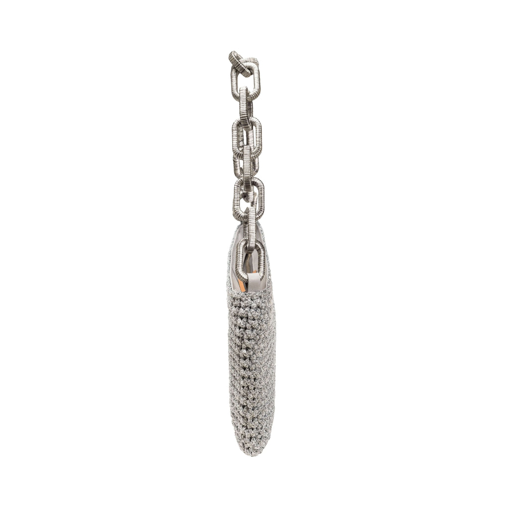 Catena Antique Silver Clutch with chain handle, showcasing elegant design and vintage charm.
