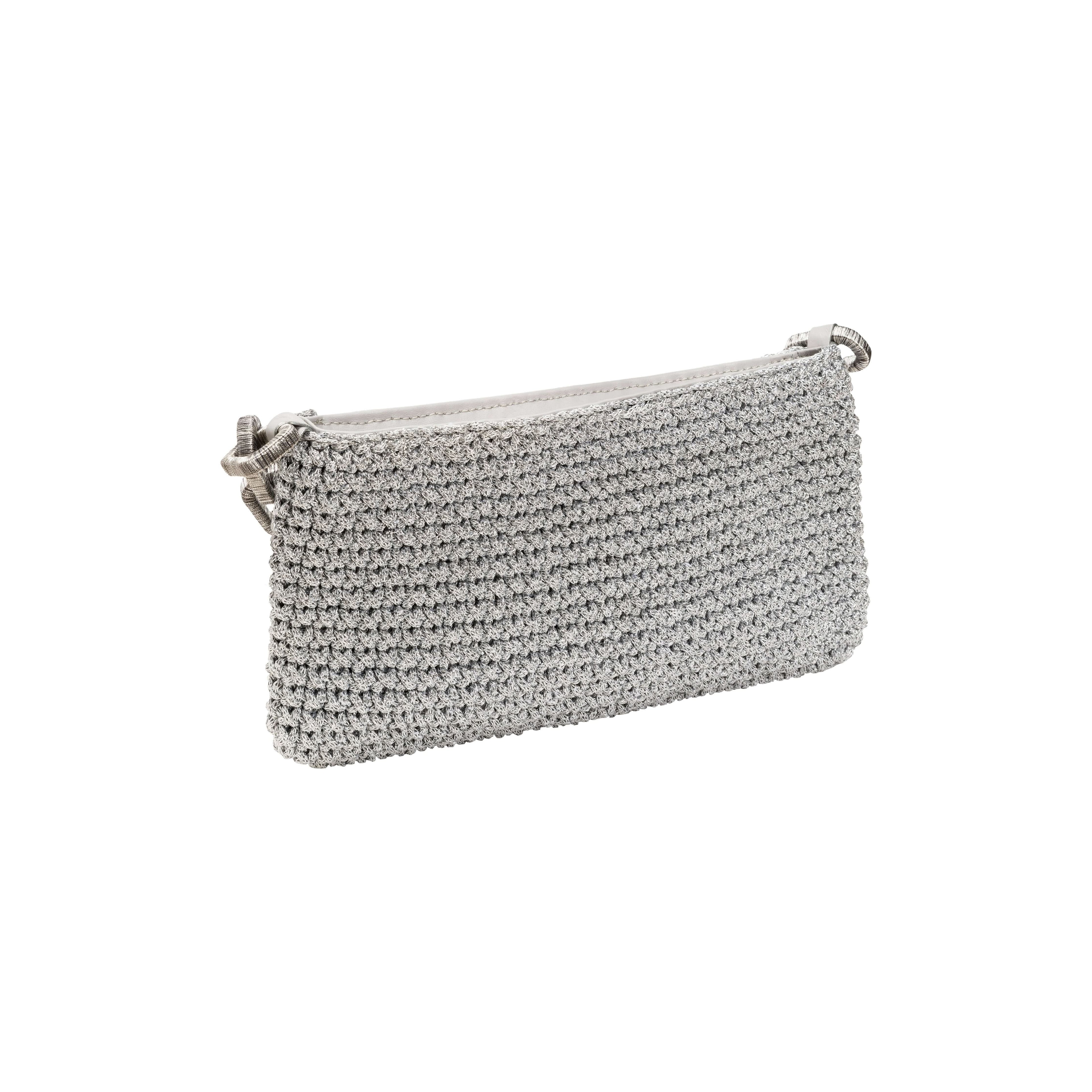 Elegant Catena antique silver clutch purse with intricate woven texture, perfect for evening outings and stylish occasions.