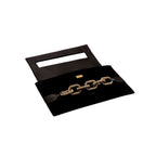 Catena Black Envelope Clutch made of velvet with antique gold chain detail, perfect for elegant occasions.