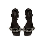 Catena Black & Glam High-Heel Ankle Sandal with crystal-wrapped chain embroidery and 90mm heel.