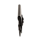 Side view of the Catena Black Leather Envelope Clutch showcasing its sleek design and silk thread wrapped chain detail.