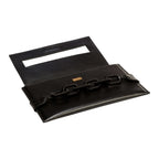 Catena Black Leather Envelope Clutch featuring silk thread chain embroidery and rectangular design, ideal for evening outings.