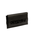 Catena Black Leather Envelope Clutch with silk chain embroidery, perfect for night outings.
