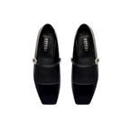 Catena Notte Black & Glam Flat Ballerina shoes in glossy patent leather with a squared toe and crystal-accented strap.