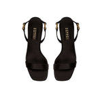 Catena Notte Black Platform Slingback Sandal in silk satin with antique gold metallic chain, 120mm heel, made in Italy.