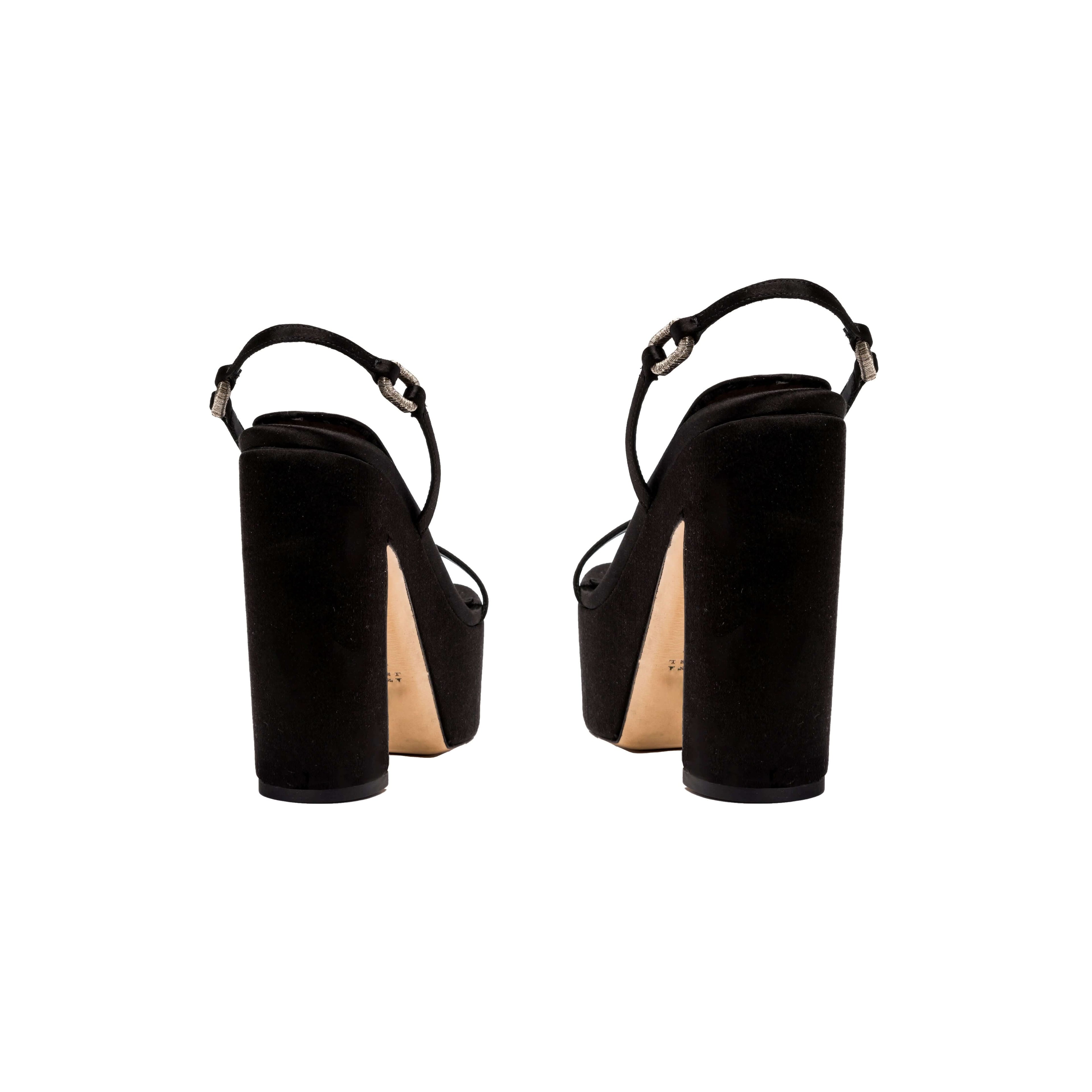Catena Notte Black Platform Slingback Sandal showing rear view with sleek design and high heel.