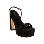 Catena Notte Black Platform Slingback Sandal in silk satin with metallic chain detail and 120mm heel, made in Italy.