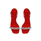 Catena Notte Scarlet high-heel ankle cross sandals with jewel-like chain link embroidery.