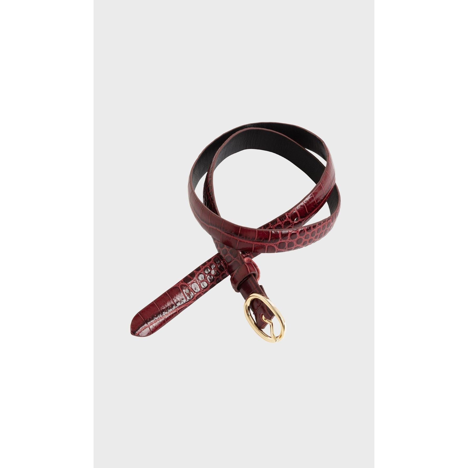Ceinture Fine Boucle Ovale Cuir Effet Croco - Bordeaux CEINTURE Gerard Darel